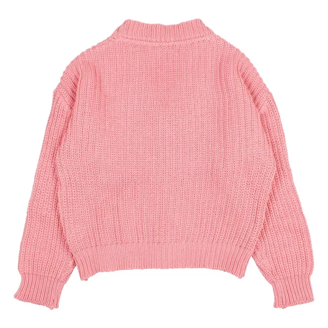 Chaqueta de punto acanalado con cuello en V de algodón orgánico | Rosa Bombón