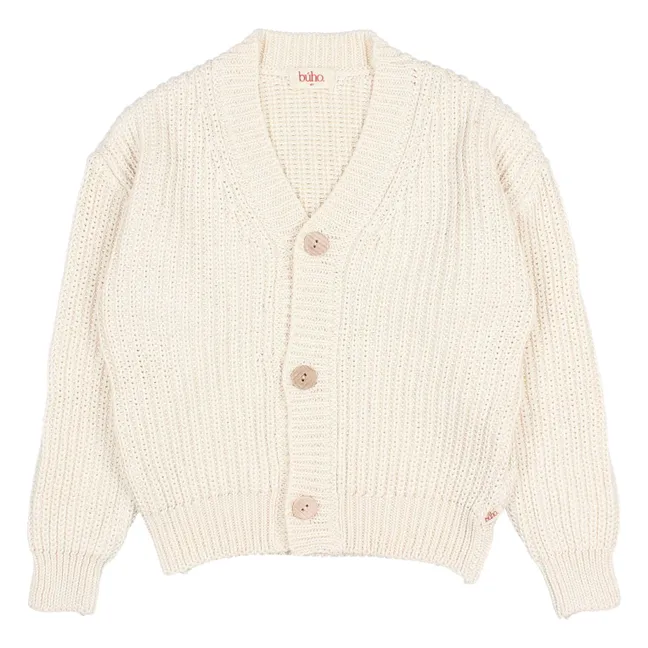 Organic cotton V-neck ribbed cardigan | Ecru