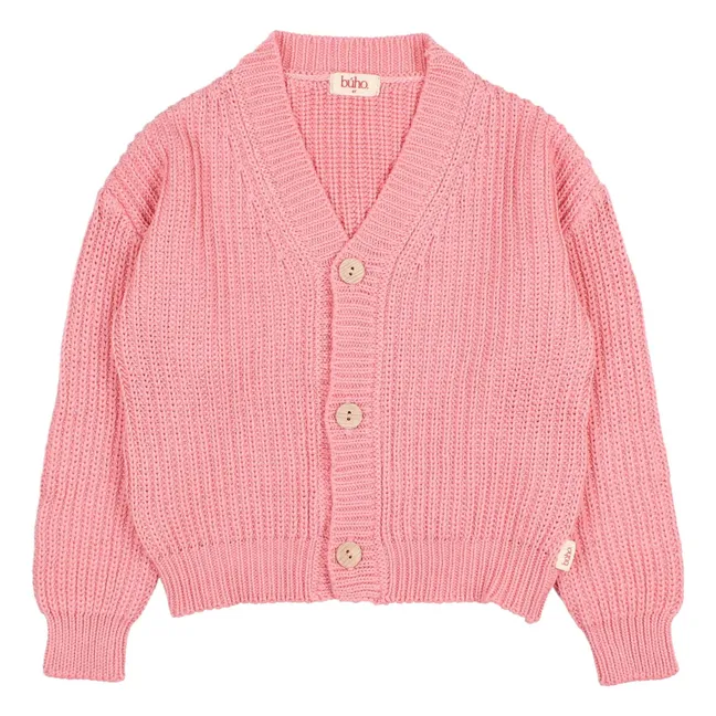 Chaqueta de punto acanalado con cuello en V de algodón orgánico | Rosa Bombón