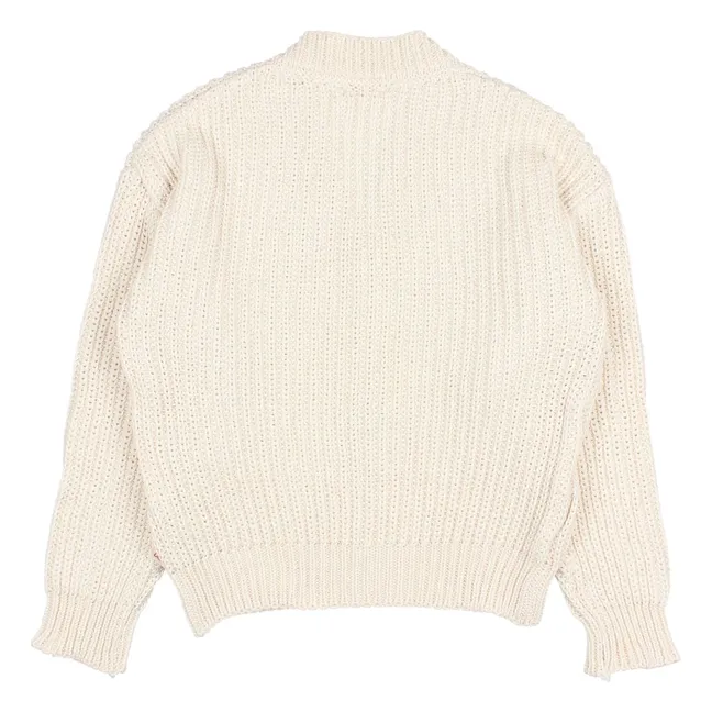 Organic cotton V-neck ribbed cardigan | Ecru