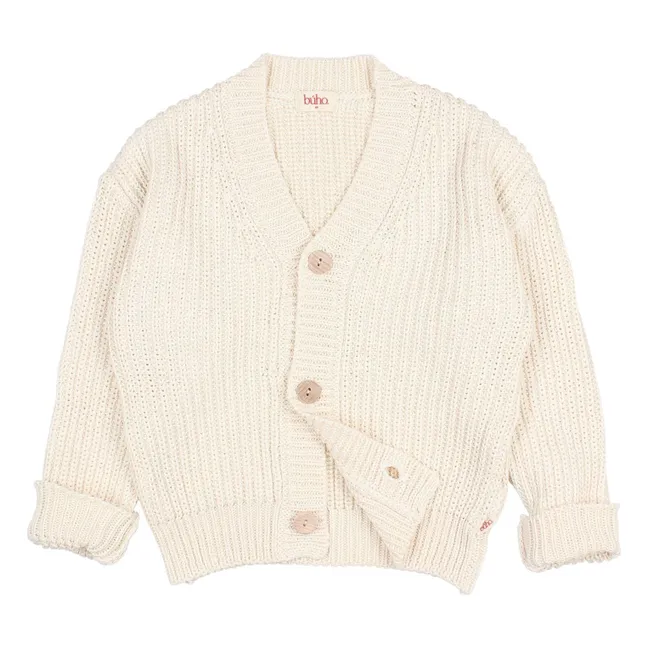 Organic cotton V-neck ribbed cardigan | Ecru