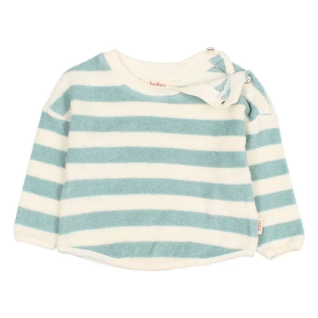 Sweat Rayé Eponge Coton Bio Bébé | Vert d'eau