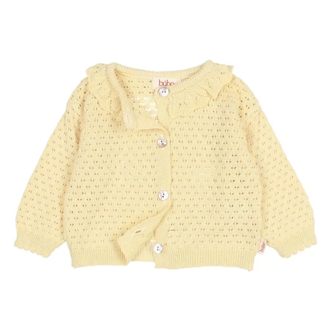 Cardigan Pointelle Boho Coton Bio | Jaune