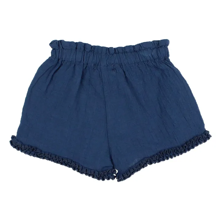 Búho - Organic Cotton Baby Ruffle Shorts - Navy blue | Smallable