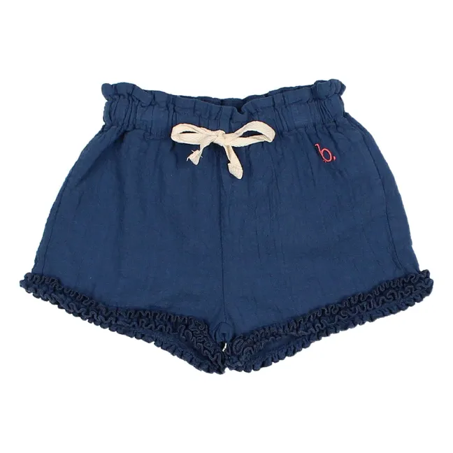 Pantalón corto con volantes de algodón orgánico para bebé | Azul Marino