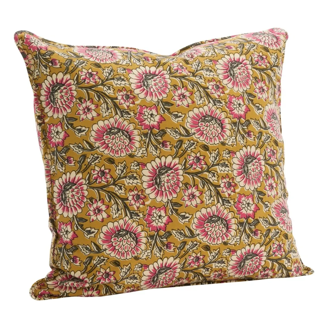 Housse de coussin imprimé fleuri | Jaune moutarde- Image produit n°0