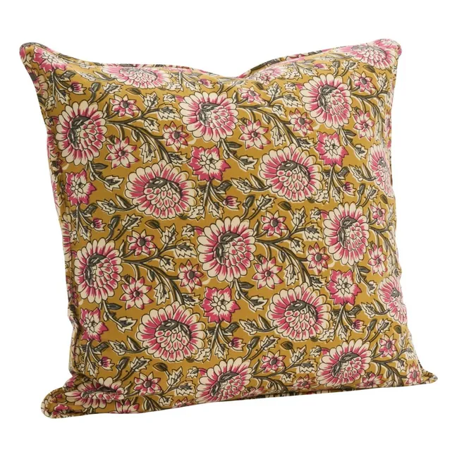 Housse de coussin imprimé fleuri | Jaune moutarde