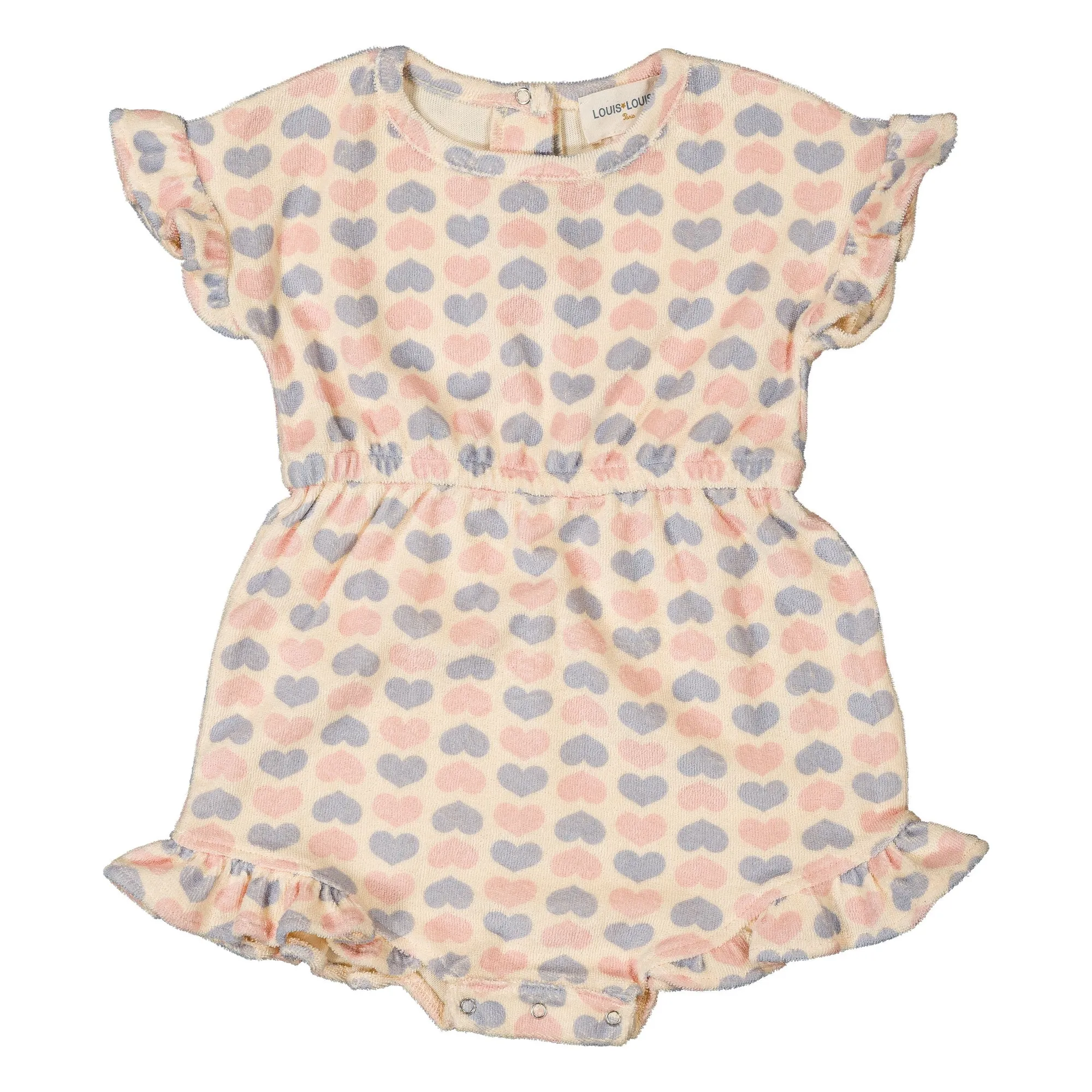 Louis Louise Pale Pink Pampa Ruffles Terry Hearts Romper