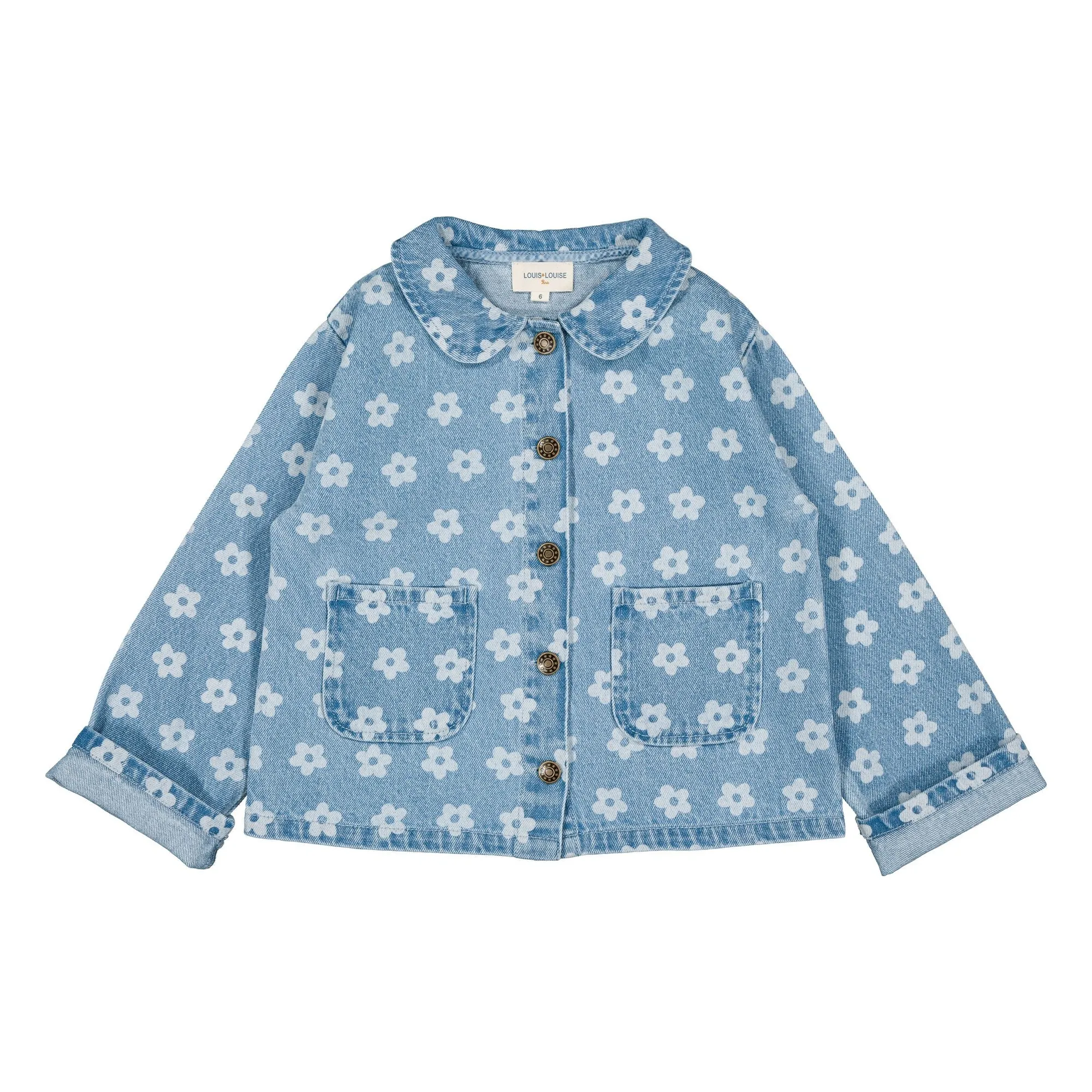 Louis Louise Light Blue Brown Denim Jacket Flowers