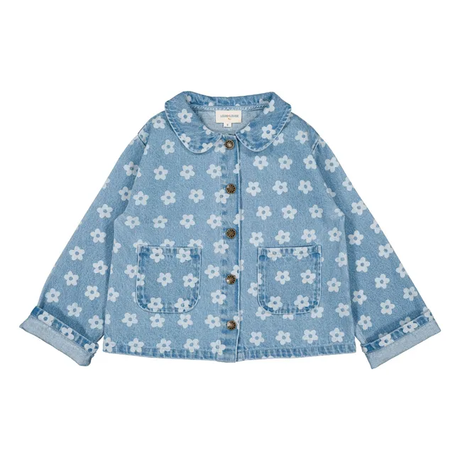 Brown Denim Jacket Flowers | Light Blue