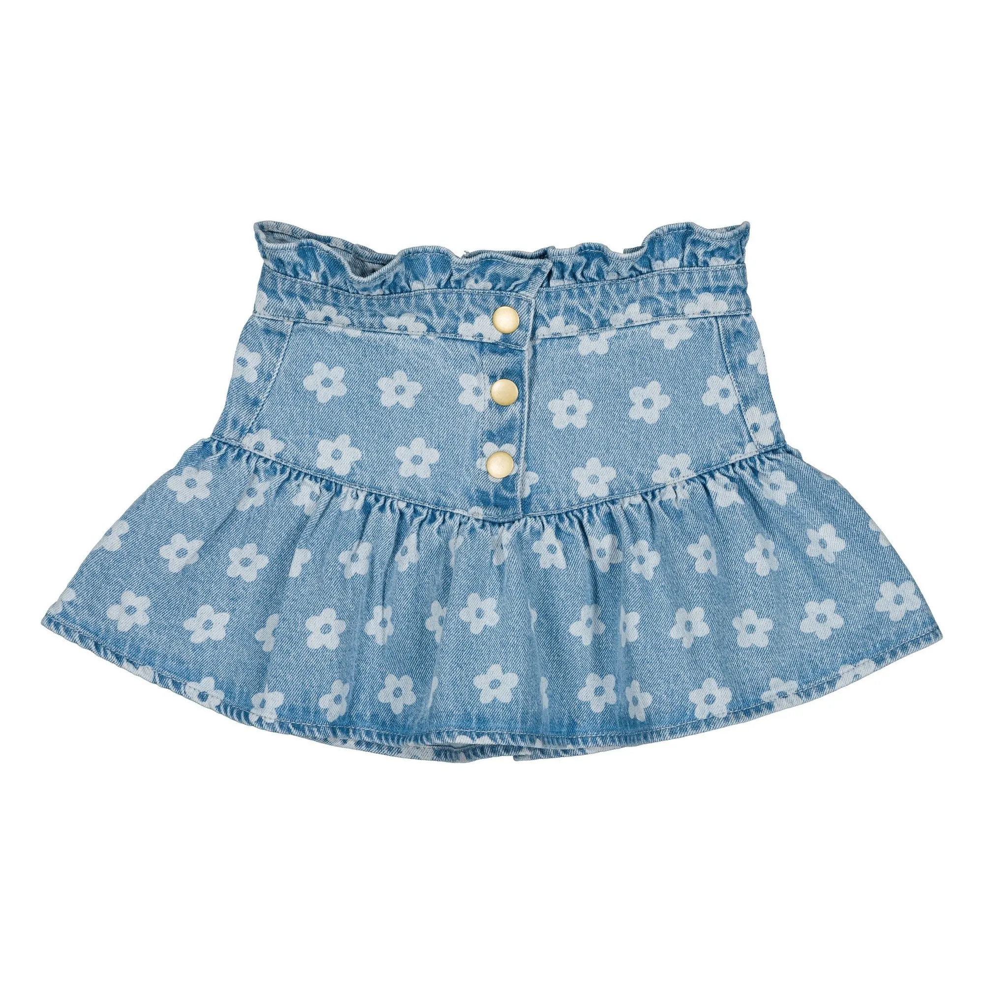 Louis Louise Light Blue Denim Pipeau Flower Skirt