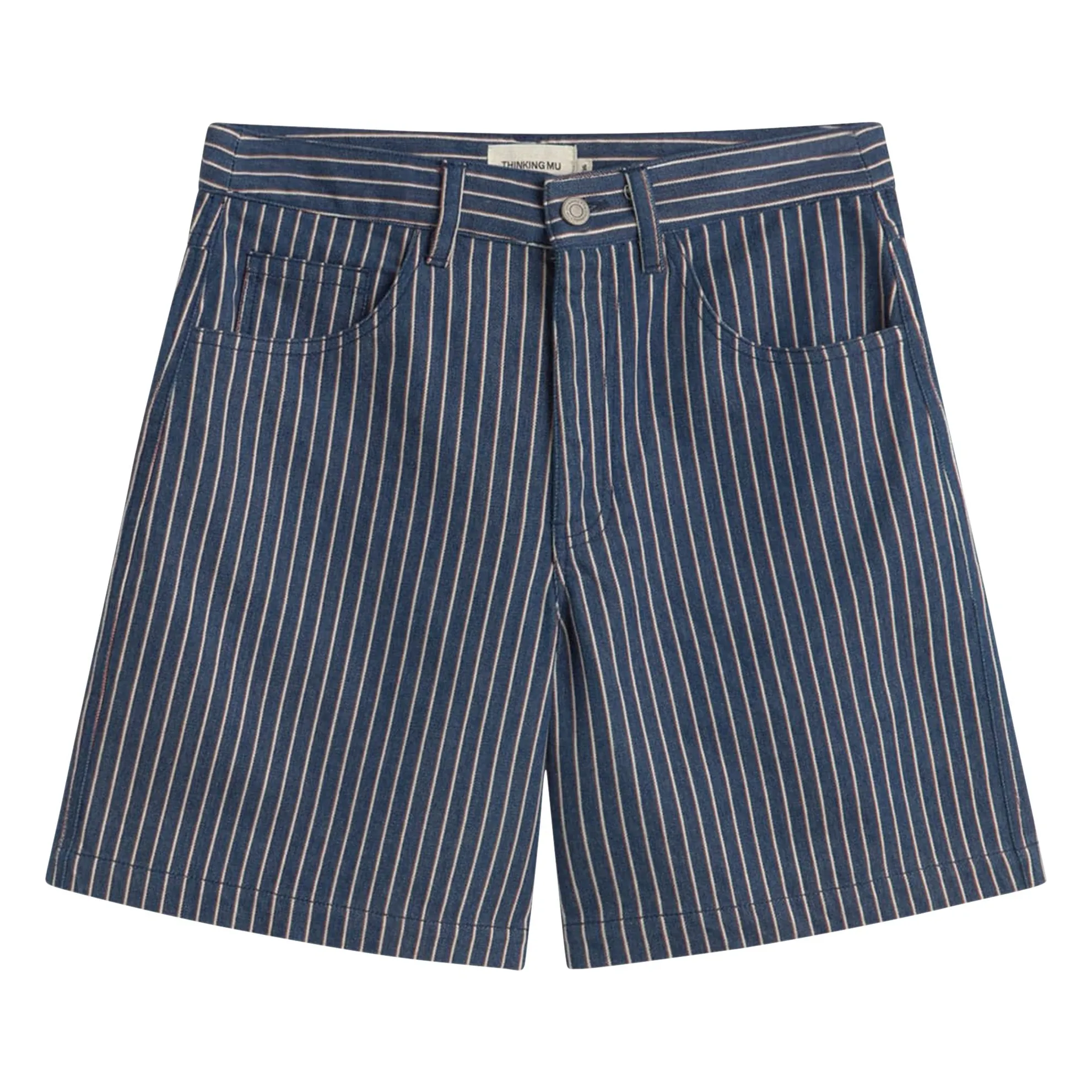 Thinking Mu Grey Blue Luisa Striped Organic Cotton Shorts