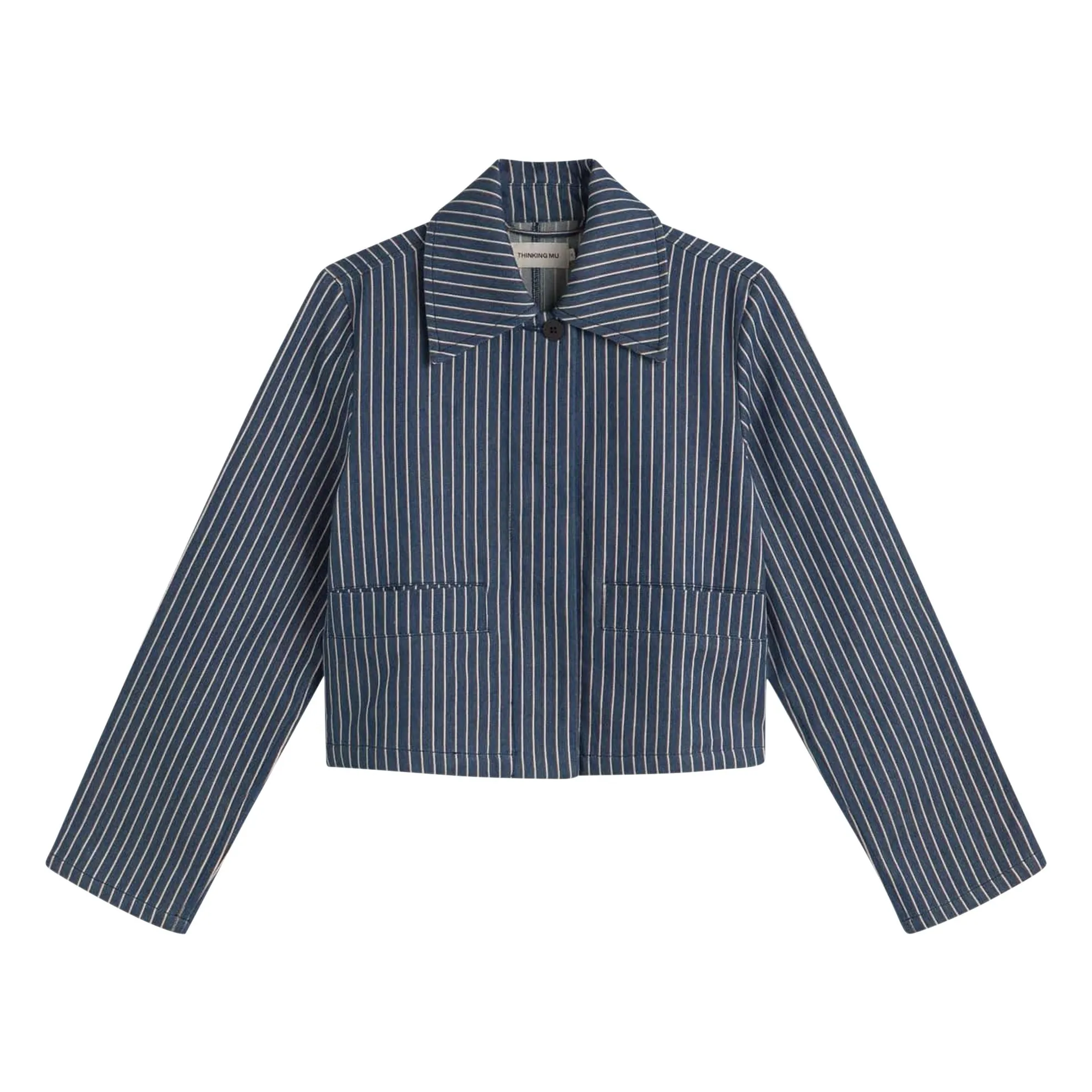 Thinking Mu Grey Blue Astrid Stripes Organic Cotton Jacket