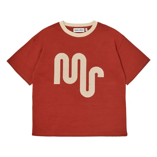 Camiseta larga de algodón orgánico con logotipo | Ladrillo