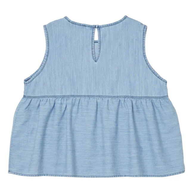 Denim organic cotton ruffle top | Light Blue
