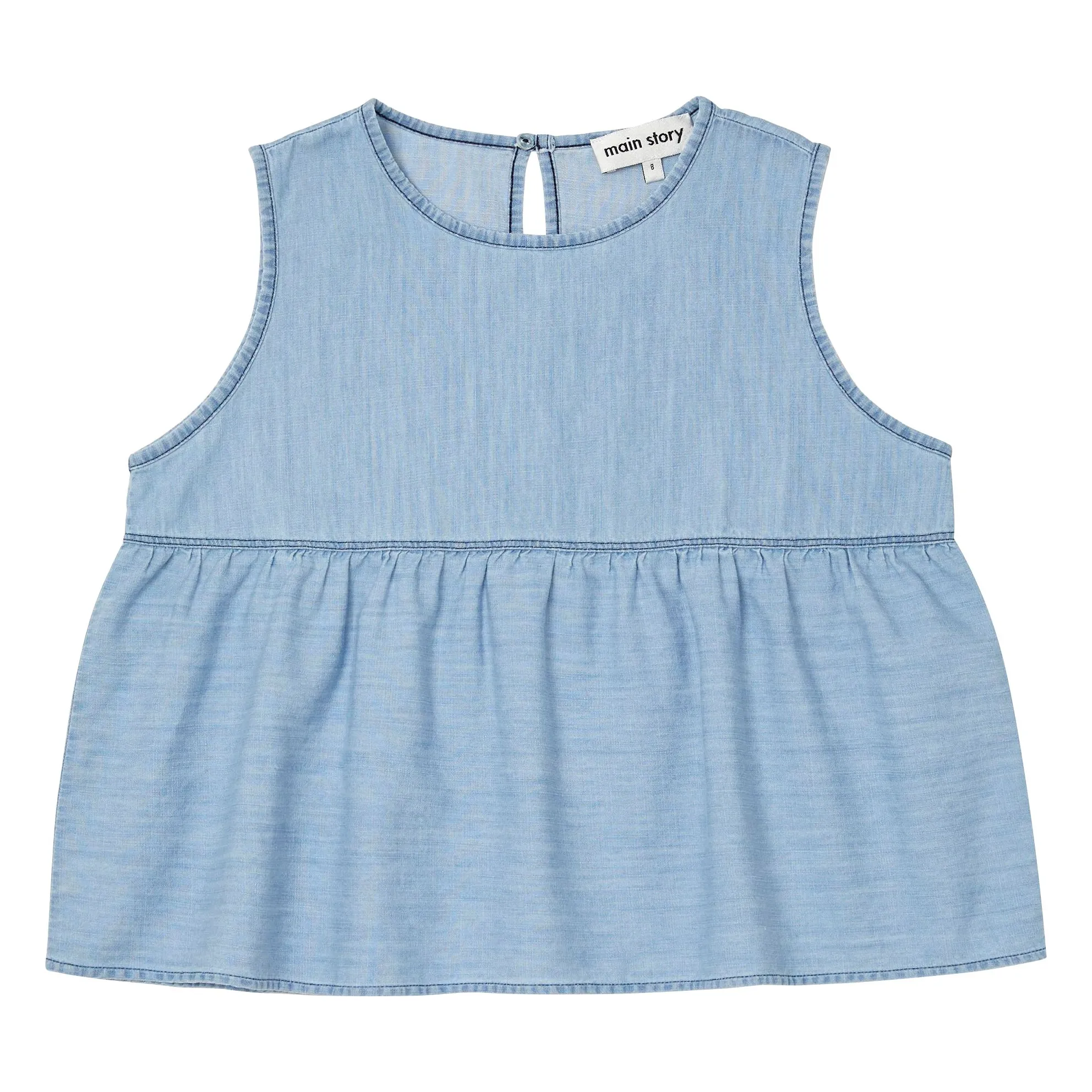 Top Denim Volants Coton Bio | Bleu Clair- Image produit n°0