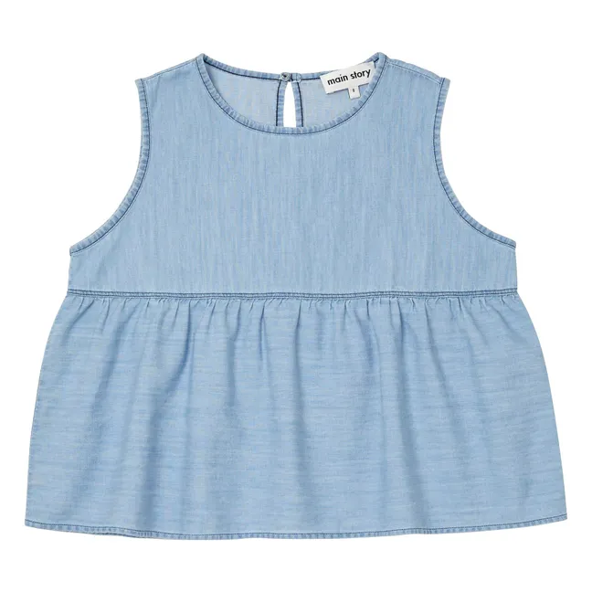 Top Denim Volants Coton Bio | Bleu Clair