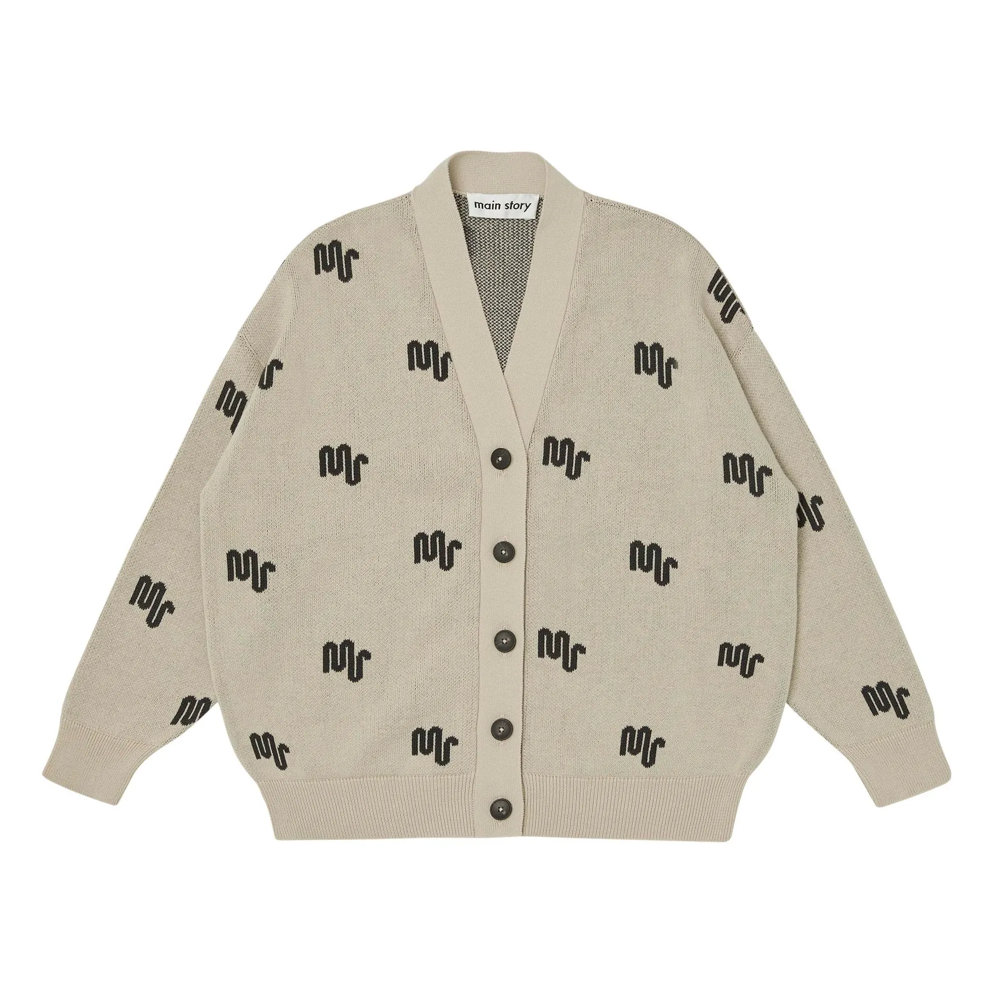Main Story Ecru Monogrammed Organic Cotton Cardigan