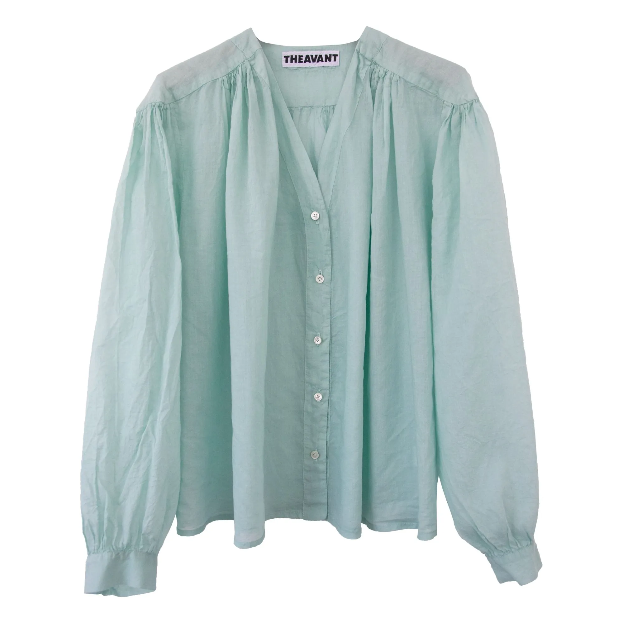 Blouse Vintage Col V Voile de Coton | Vert d'eau- Image produit n°0