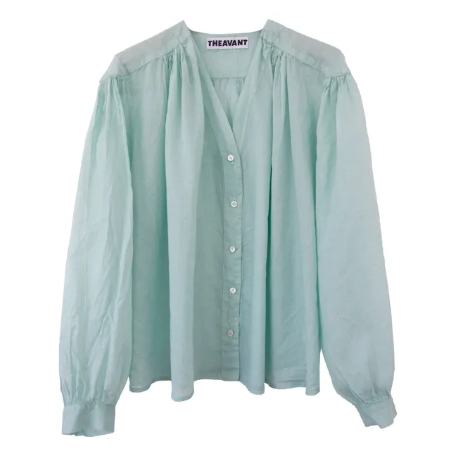Blusa vintage de algodón con cuello en V | Verde agua