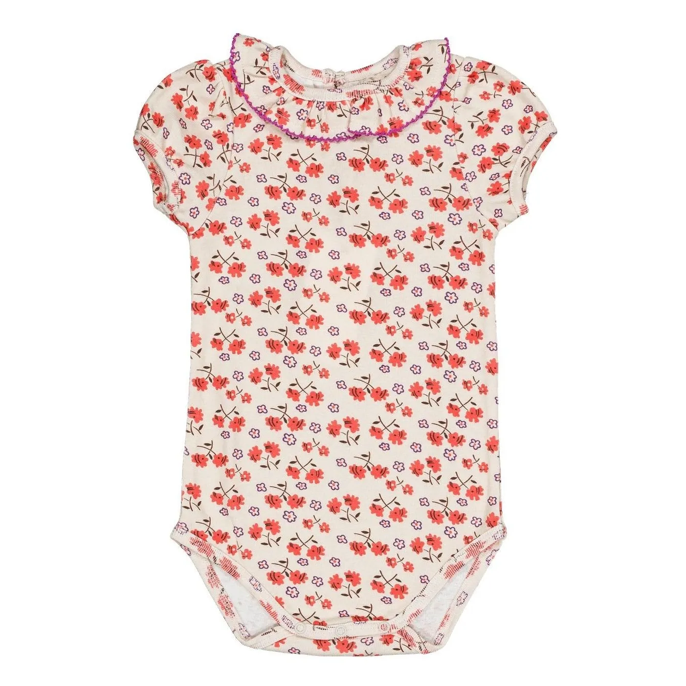 Hello Simone White Perrine Flowered Organic Cotton Bodysuit