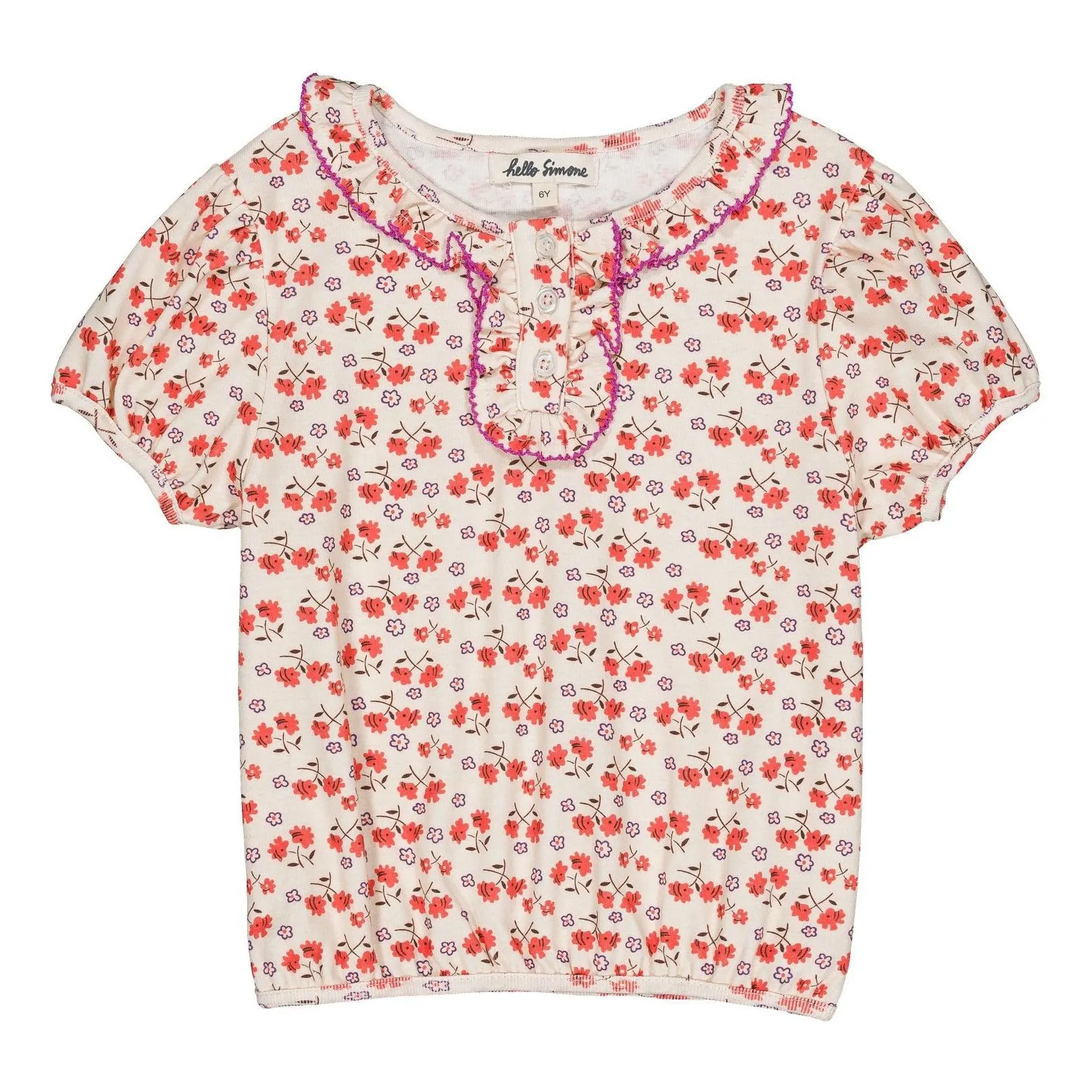 Hello Simone White Paquerette Flowered Organic Cotton T-Shirt