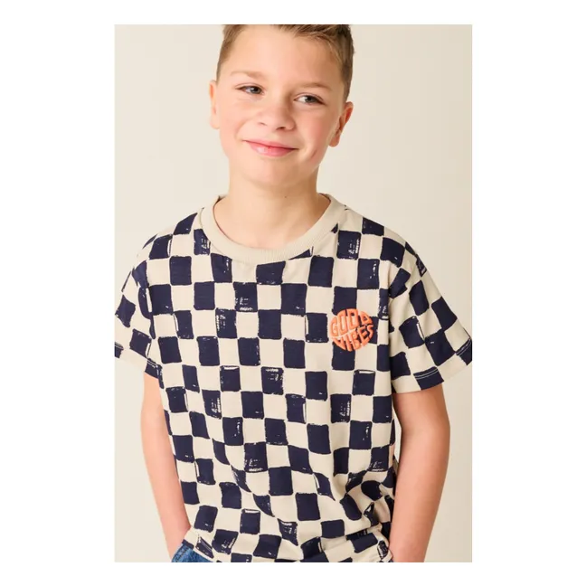 T-shirt Shallow Carreaux Coton Bio | Bleu foncé
