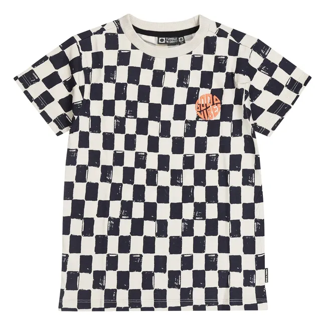 T-shirt Shallow Carreaux Coton Bio | Bleu foncé