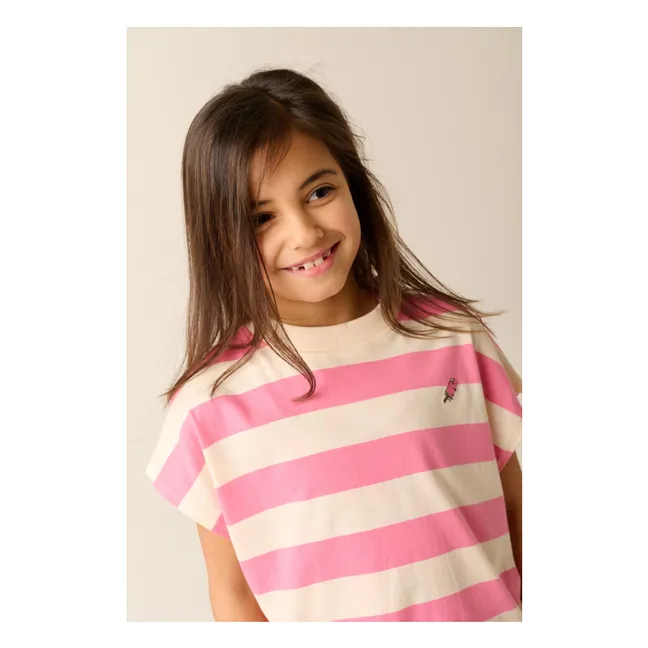 T-shirt Oversize Colatina Rayé Coton Bio | Rose