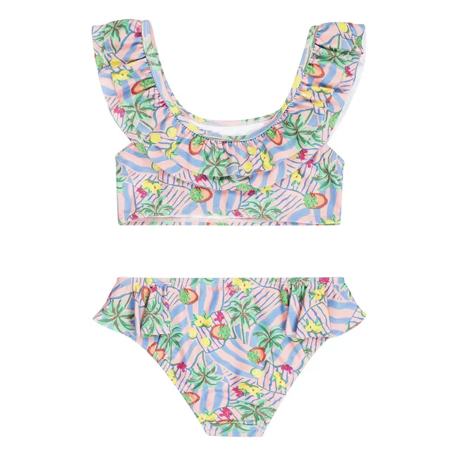 Maillot de Bain Volants Bahia Palmiers Fibres Recyclées | Bleu pâle