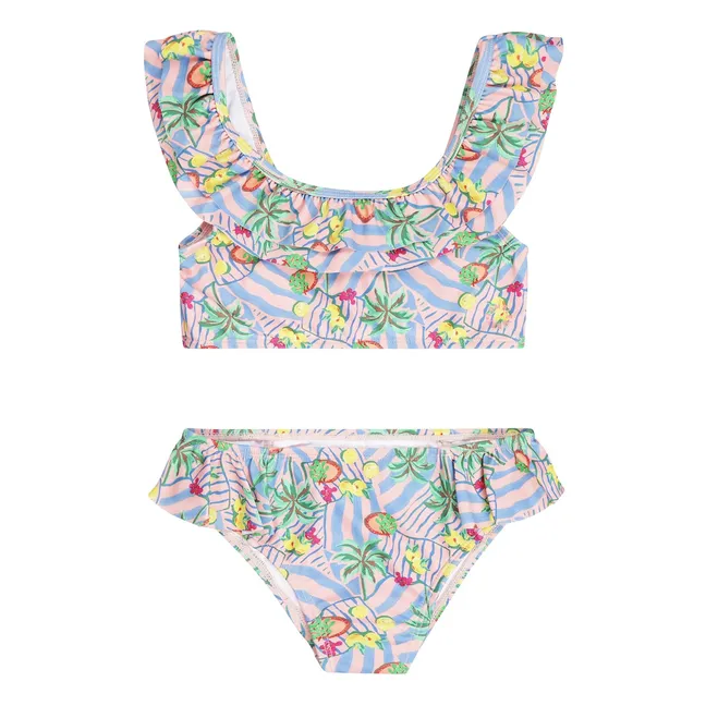 Maillot de Bain Volants Bahia Palmiers Fibres Recyclées | Bleu pâle