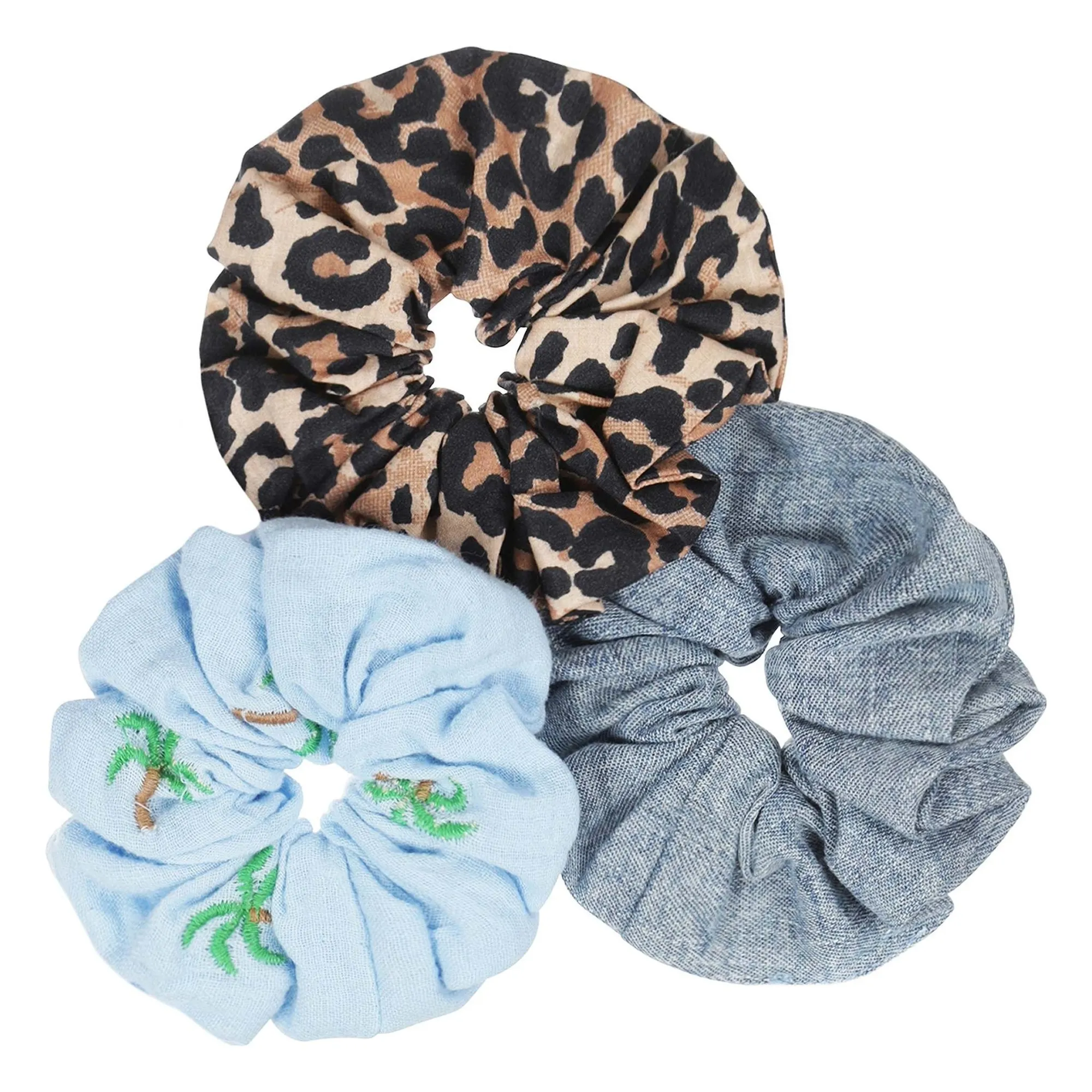 Tumble N'dry Blue Set Of 3 Leopard Scrunchies