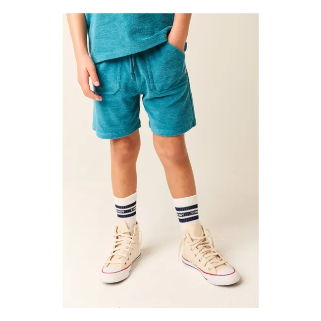 Pantalones cortos de rizo de algodón ecológico Beach Port | Azul Pavo Real