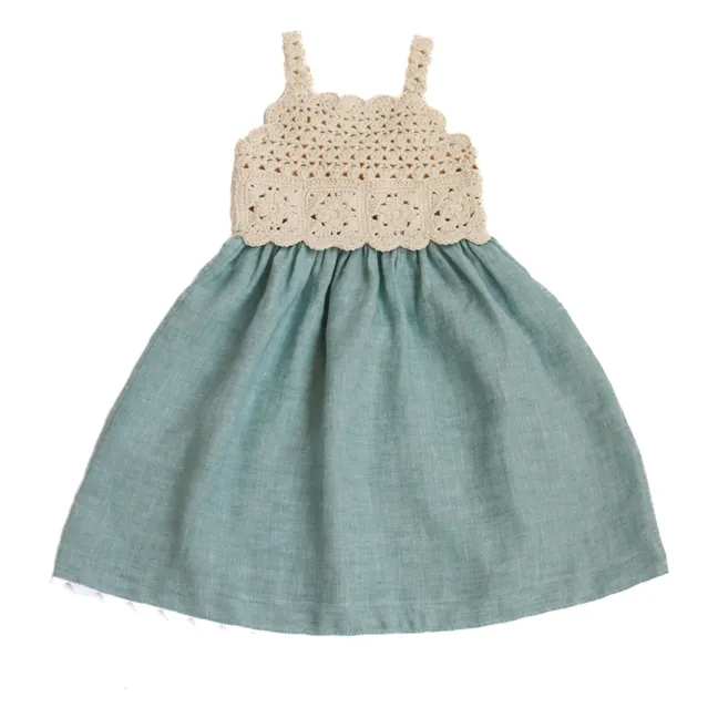 Robe Elvina Crochet Lin | Bleu pâle