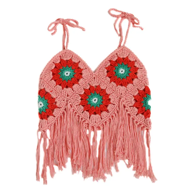 Atacama Crochet Fringe Top | Pink
