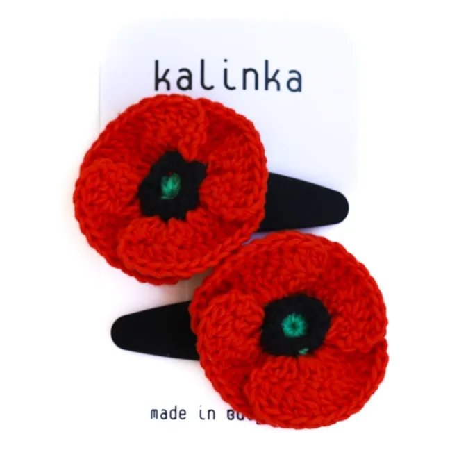 Set of 2 Poppy Crochet hair clips | Red