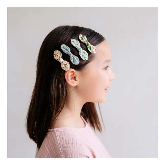 Lot de 4 Barrettes Noeud Fleuries | Ecru