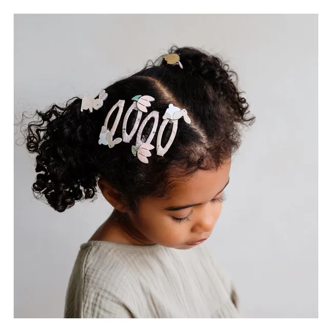 Lot de 4 Barrettes Lapins & Fleurs | Rose