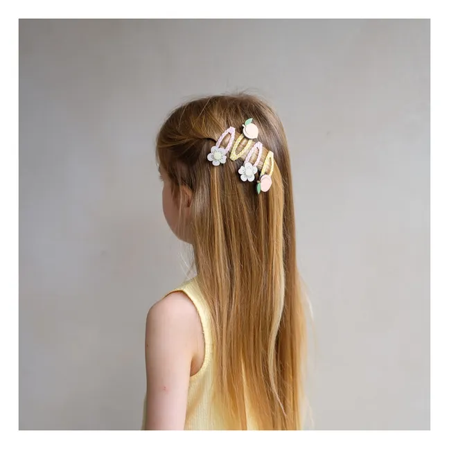 Lot de 4 Barrettes Pêche et Fleur | Jaune