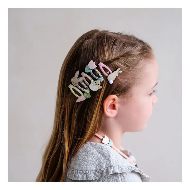 Lot de 5 Barrettes Lapin & Poussin | Rose poudré