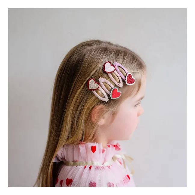 4er-Set Haarspangen Herz Feston | Rosa