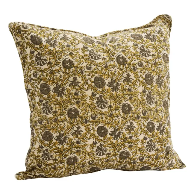 Floral printed cotton cushion cover | Green
