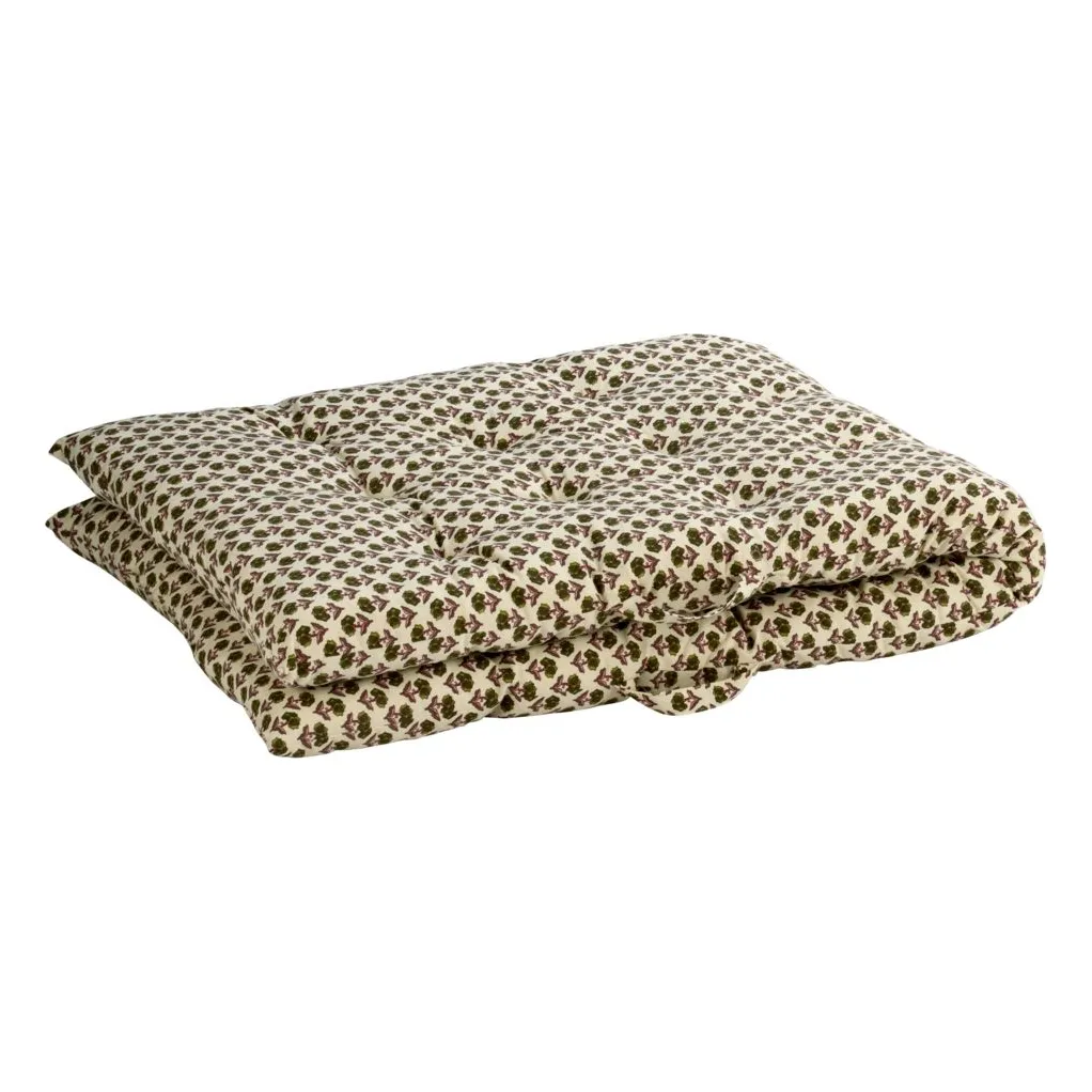 Floral printed cotton floor mat | Cream