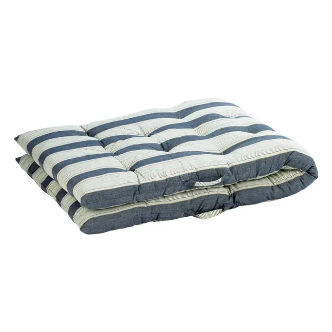 Striped cotton floor mat | Blue