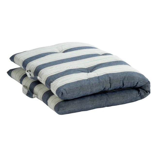 Striped cotton floor mat | Blue