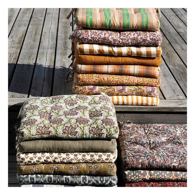 Flower-printed cotton chair cushion | Mustard