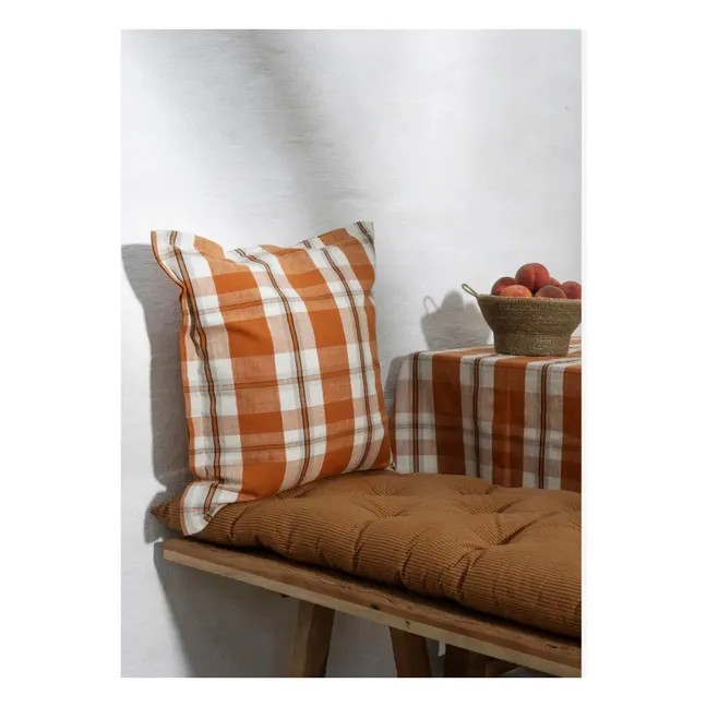 Floor mat in cotton with fine stripes | Caramel