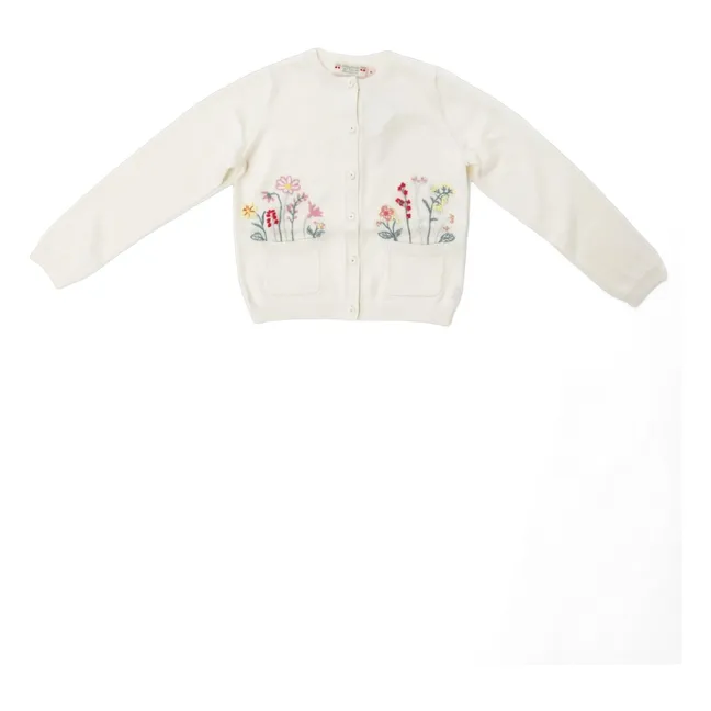 Gilet Brodé Lucila Fleurs Coton Bio | Blanc