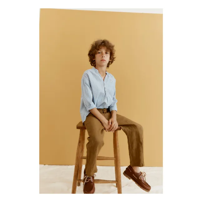 Chemise Adonis Rayée Soie | Bleu azur