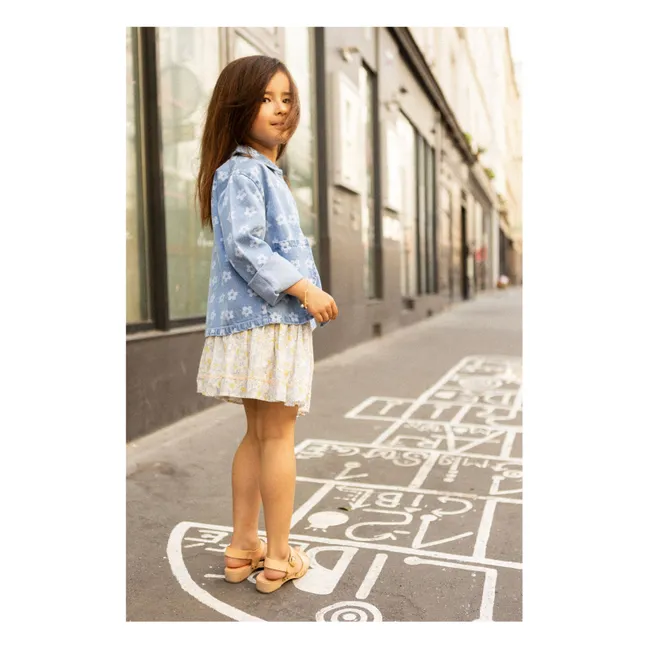 Veste Denim Brune Fleurs | Bleu Clair